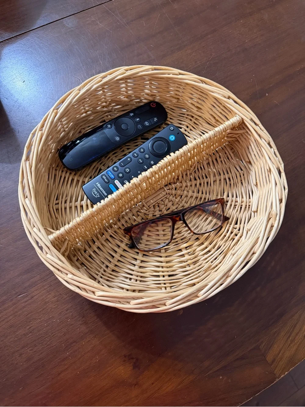 Handwoven Woven Ratton Wicker Divided Basket 12” Serving, Storage or Decorative